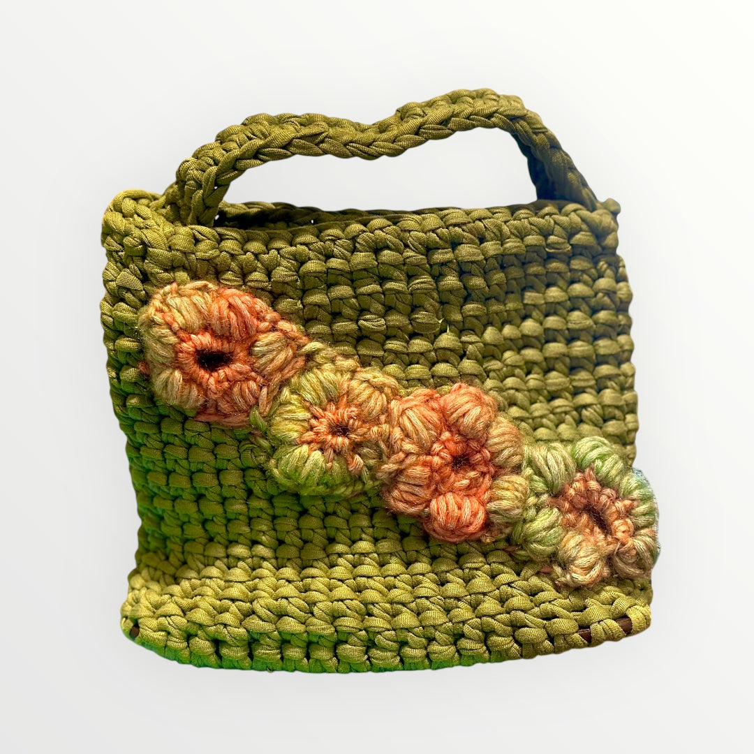 Floral Handmade Crochet Handbag with Spring Flower