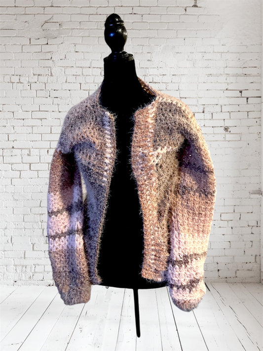 Desert Sand Ombre Crocheted Cardigan - Medium Size